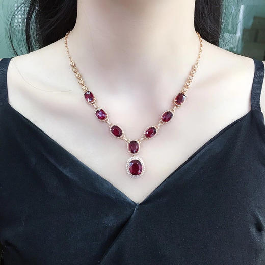 【天然红碧玺项链】18k金镶嵌钻石 主石:22.