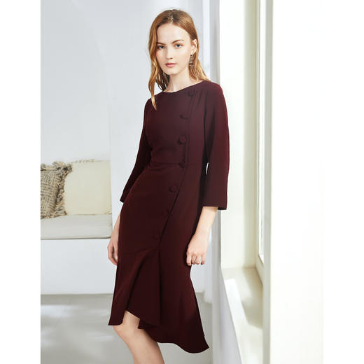 EITIE爱特爱秋季新款优雅通勤百搭收腰包臀鱼尾七分袖连衣裙6007747 商品图2