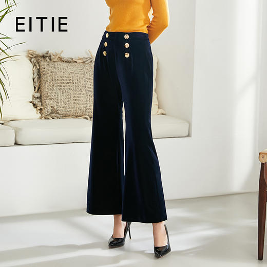 EITIE爱特爱秋款时尚气质通勤洋气复古高腰显瘦灯芯绒微喇长裤女6005715 商品图0