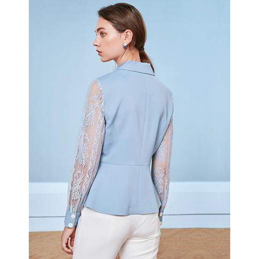 EITIE爱特爱秋季新款洋气镂空蕾丝拼接双排扣收腰西装外套女C2003510 商品图6