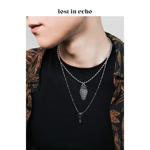 王源同款lost in echo设计师原创love motel 钥匙门牌双层白金锆石项链 商品图0