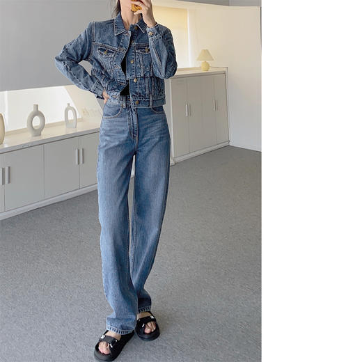 高腰阔腿牛仔裤 商品图1