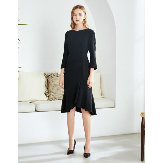 EITIE爱特爱秋季新款优雅通勤百搭收腰包臀鱼尾七分袖连衣裙6007747 商品图6