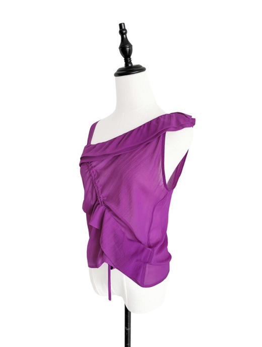 TYNVIE 不对称单肩带抽绳上衣 - 玫红色 商品图3