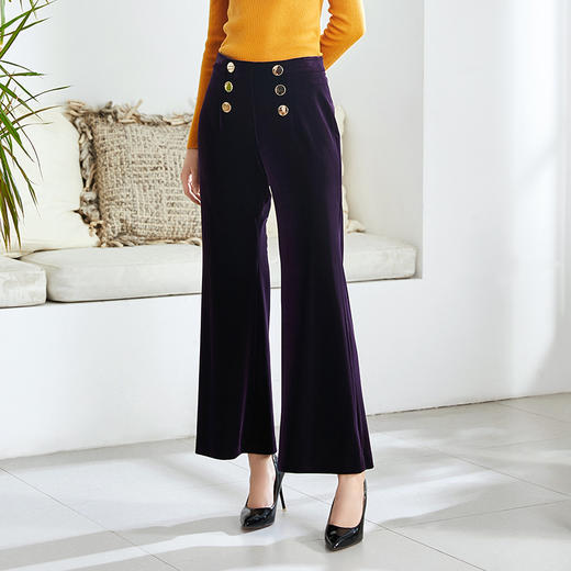 EITIE爱特爱秋款时尚气质通勤洋气复古高腰显瘦灯芯绒微喇长裤女6005715 商品图9