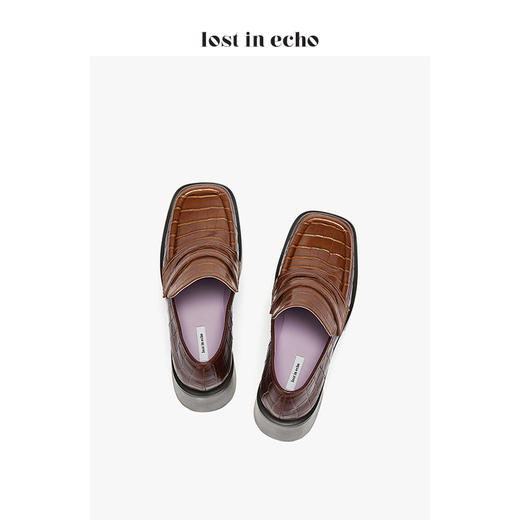 【微瑕疵不退不换】lost in echo设计师原创 方头牛皮鳄鱼纹厚底单鞋 商品图3