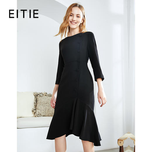 EITIE爱特爱秋季新款优雅通勤百搭收腰包臀鱼尾七分袖连衣裙6007747 商品图5