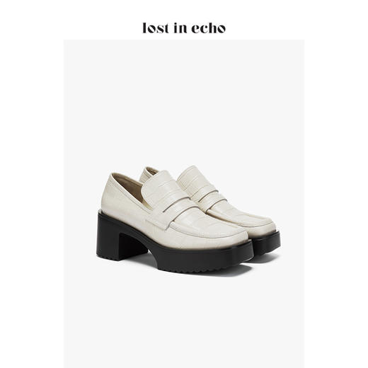 【微瑕疵不退不换】lost in echo设计师原创 方头牛皮鳄鱼纹厚底单鞋 商品图2