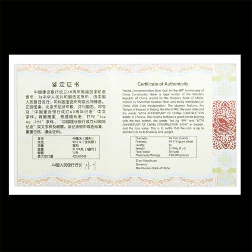 【特价】中国建设银行成立60周年熊猫银币！评级满分熊猫币 商品图1