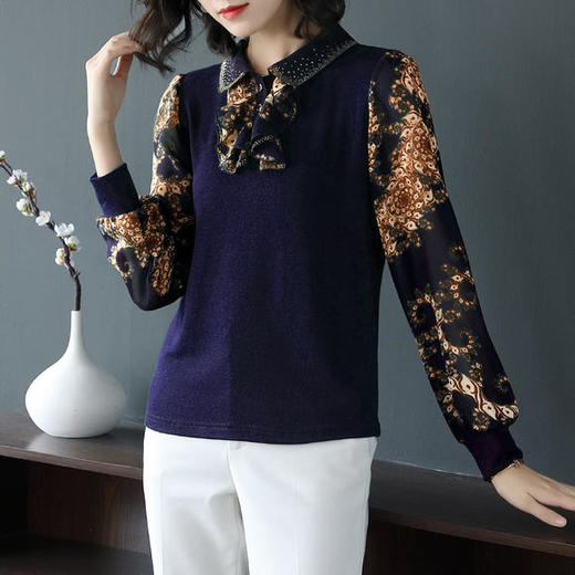 YL-17411时尚新品木耳领雪纺洋气大码长袖打底衫 商品图2