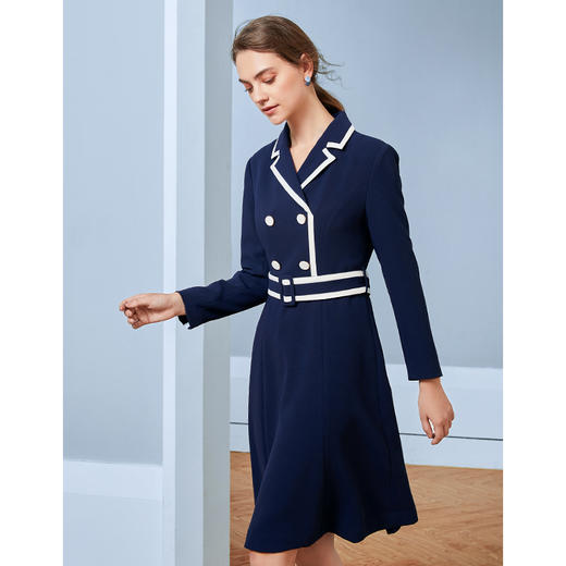 EITIE爱特爱秋季新款时尚洋气通勤职业翻领双排扣收腰连衣裙C2007582 商品图1