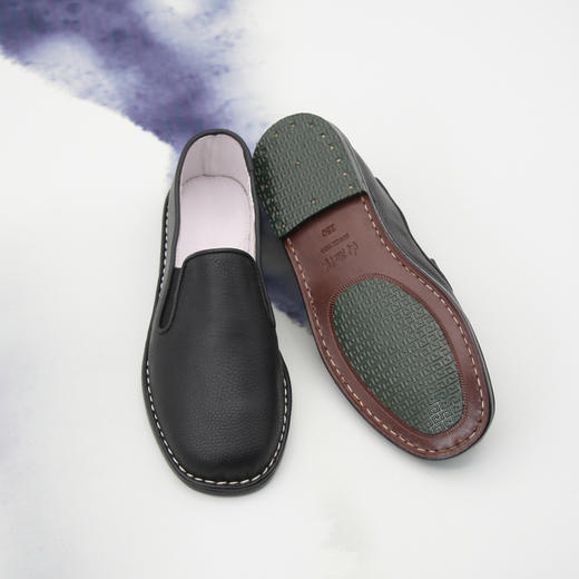 内联升男鞋手工单鞋千牛皮镶芯底柔软透气荔枝纹巾舌边布鞋7139A 商品图3