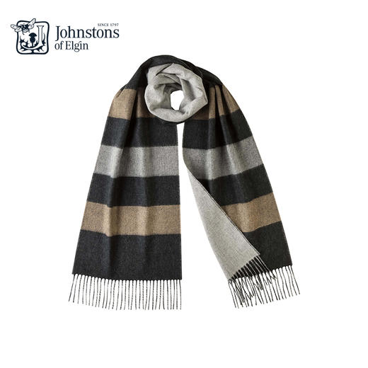 180x30cm 羊绒/毛混纺围巾 宽条纹  碳灰色 商品图0