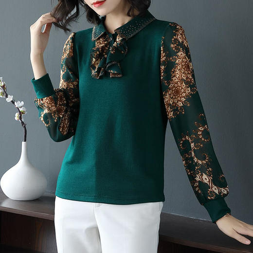 YL-17411时尚新品木耳领雪纺洋气大码长袖打底衫 商品图1