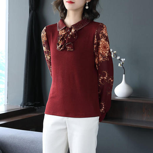 YL-17411时尚新品木耳领雪纺洋气大码长袖打底衫 商品图0