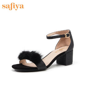 Safiya索菲娅毛毛一字带仙女粗跟凉鞋SF92115059