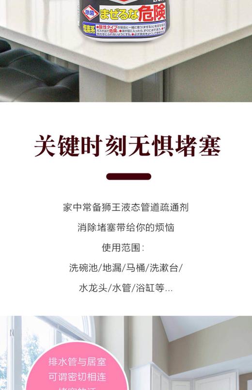 日本LION狮王/管道强力疏通剂450ml/杀菌消毒-会员6折 商品图2
