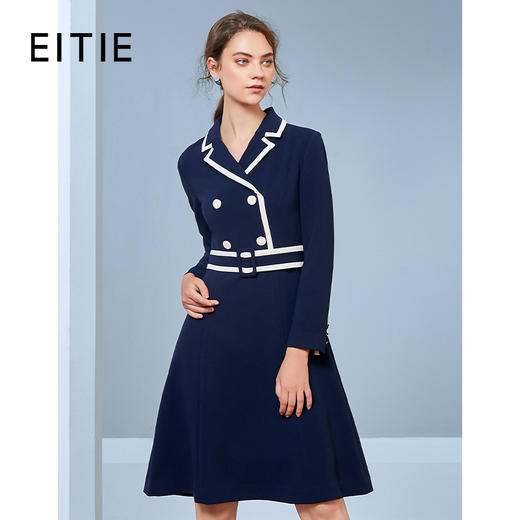 EITIE爱特爱秋季新款时尚洋气通勤职业翻领双排扣收腰连衣裙C2007582 商品图0