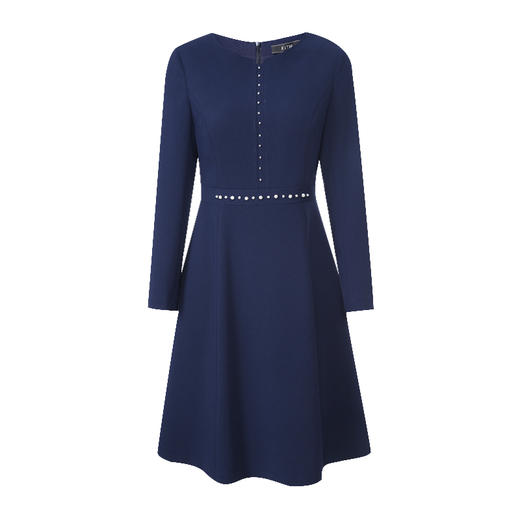 EITIE爱特爱秋季新款时尚通勤职业洋气钉珠装饰收腰A摆连衣裙C2007584 商品图6