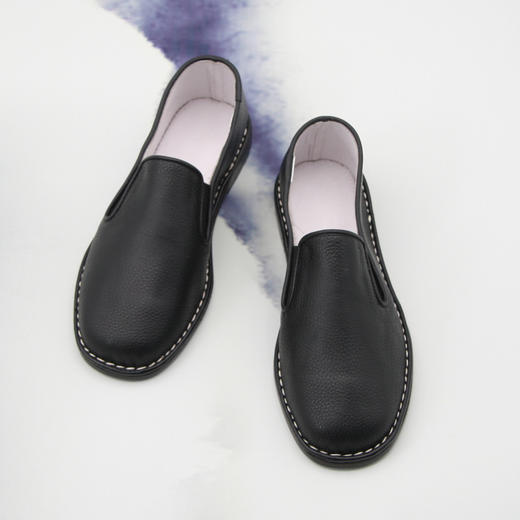 内联升男鞋手工单鞋千牛皮镶芯底柔软透气荔枝纹巾舌边布鞋7139A 商品图4