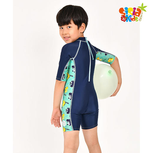 sisia儿童泳衣男童新款可爱恐龙中长袖防晒中大童连体游泳衣 商品图1