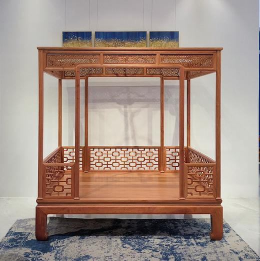 红桥红家具严选缅甸花梨大果紫檀八柱十字海棠纹明式架子床