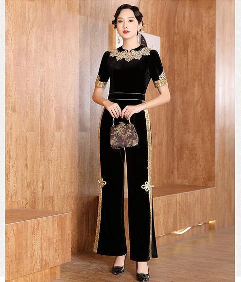 DLQ-A2602新款时尚优雅气质收腰显瘦丝绒连体裤 商品图0