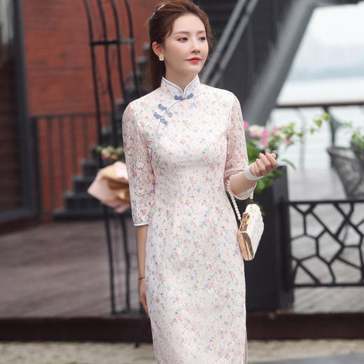 XGT-Q2363清新优雅，改良蕾丝印花中国风旗袍 商品图0