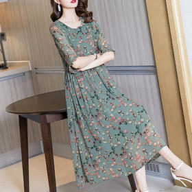 FH-欧洲站冰丝新款花色女神范长裙高贵显瘦减龄裙子