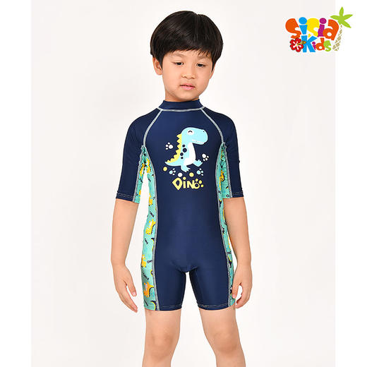 sisia儿童泳衣男童新款可爱恐龙中长袖防晒中大童连体游泳衣 商品图0