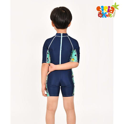 sisia儿童泳衣男童新款可爱恐龙中长袖防晒中大童连体游泳衣 商品图2