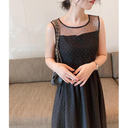  "昨夜星辰" 韩国进口面料 鎏金黑色网纱气质小黑裙连衣裙 商品图1