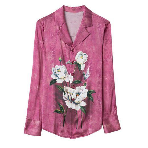 FH-2020新款春秋时尚印花七分袖开衫西装领桑蚕丝上衣潮 商品图4