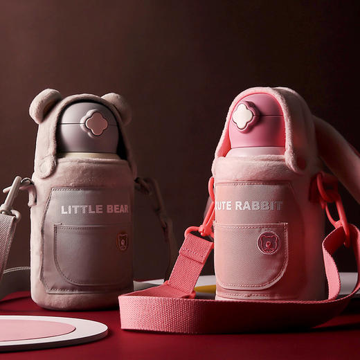 杯具熊儿童直饮保温杯带吸管毛绒杯兔子20    BJX 商品图4