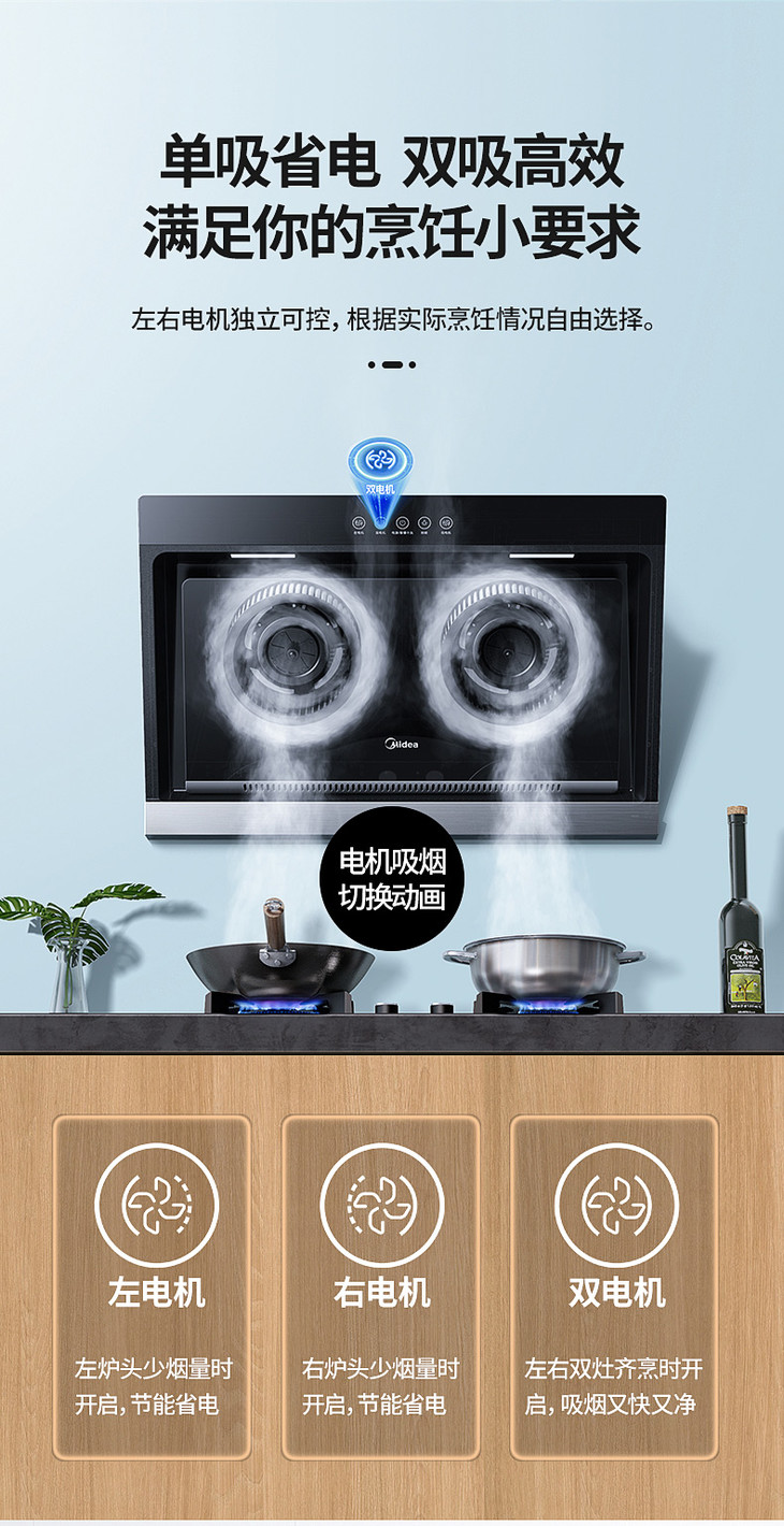 美的抽油烟机吸油烟机双电机家用厨房侧吸式大吸力自清洗tj9015s