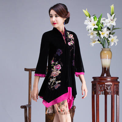 QQ 271 2020新款女式外套金丝绒刺绣民族风上衣国风复古立领 商品图0
