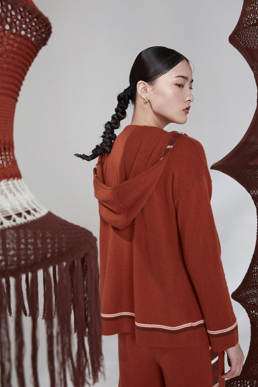  秋冬 拉链带帽运动羊绒针织女开衫 SJF92W204N 商品图2