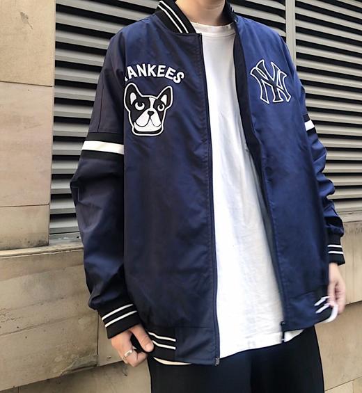 点此购买mlb男女款洋基队狗头棒球服外套莲155848