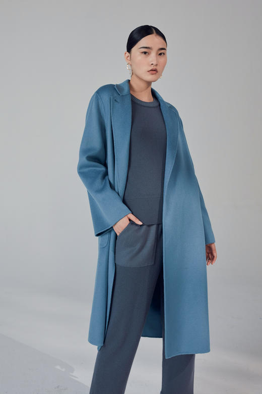 秋冬 女装小翻领水波纹羊绒呢大衣 SJF92W823N 商品图2