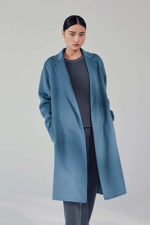 秋冬 女装小翻领水波纹羊绒呢大衣 SJF92W823N 商品图3