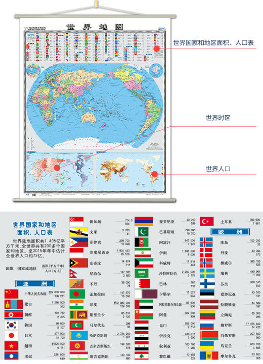 世界地图（政区竖版）,1.4m x 1.2m,两全覆膜挂图 商品图1