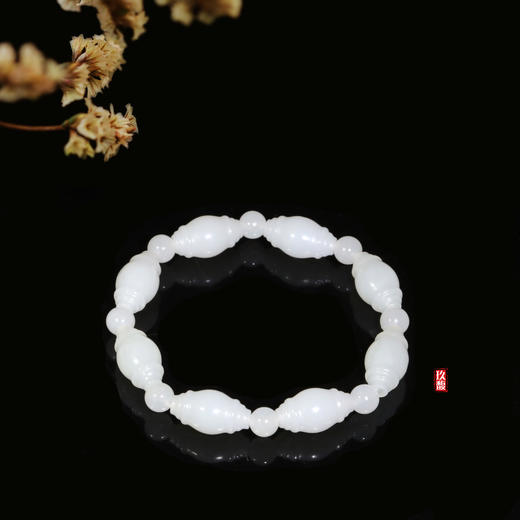和田玉（白玉）俄料鼓珠手串 商品图1