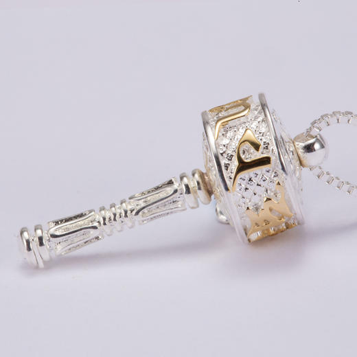 手持吉祥轮925银银松石项链 六字真言观音心咒 天然原矿轻奢吊坠醍醐原创 商品图4