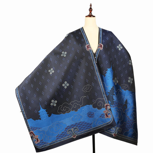 saintjoy上久楷宋锦双面披肩锦绣满堂深蓝色sj16031