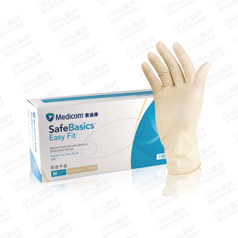 麦迪康 1188乳胶检查手套 无粉-麻面-高弹型