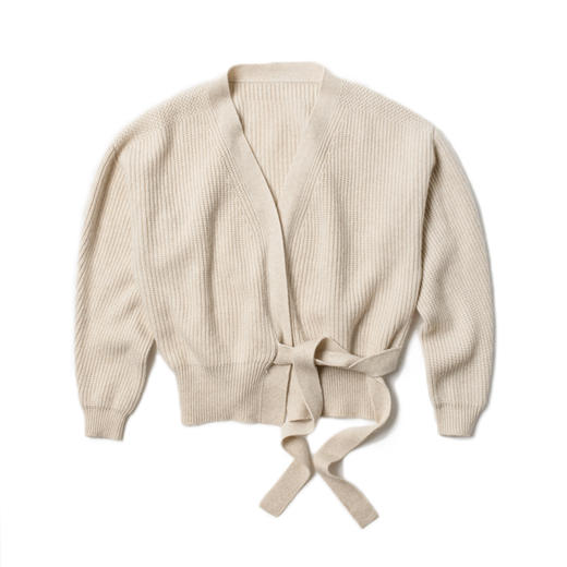 2020设计款女士无染色羊绒加厚打花系带廓形开衫 商品图5