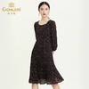 乔万尼新款秋季法式复古七分袖压褶收腰显瘦印花飘逸连衣裙ES3E538 商品缩略图1