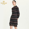 乔万尼新款女连衣裙秋冬时尚蕾丝拼接条纹休闲长袖A字中长裙ES3E502 商品缩略图1