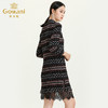 乔万尼新款女连衣裙秋冬时尚蕾丝拼接条纹休闲长袖A字中长裙ES3E502 商品缩略图3