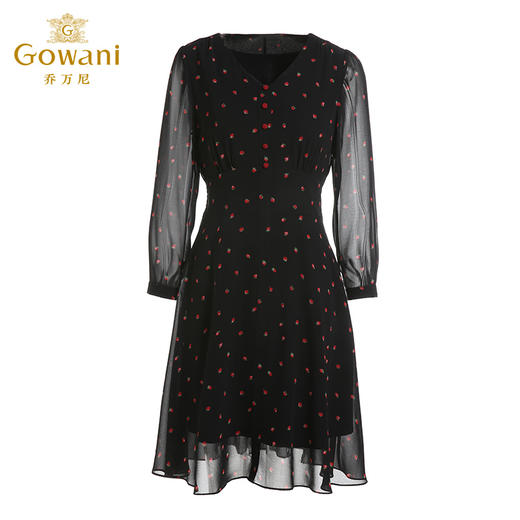 乔万尼新款内搭外穿小V领收腰显瘦草莓印花减龄连衣裙ES3E539 商品图5